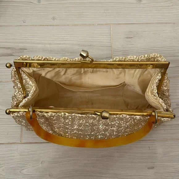 Vintage Large Woven Raffia Top Handle Ivory Cream Granny Core Handbag - Picture 3 of 14